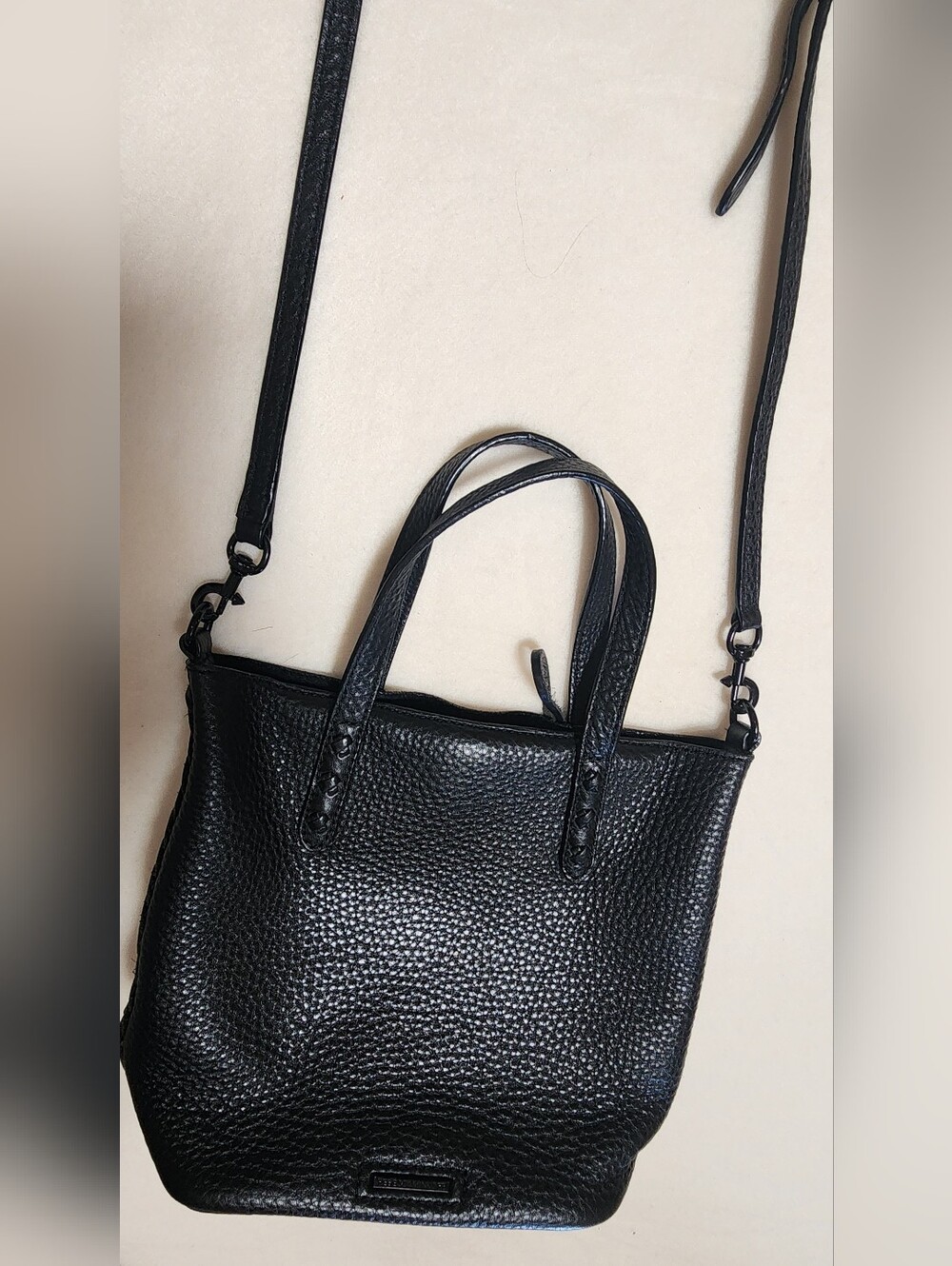 Rebecca Minkoff Black Pebbled Leather Shoulder Tote with Crossbody Strap